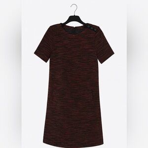 LOFT Red Black Shift Dress Sz S | Textured | Pockets | Classic & Versatile